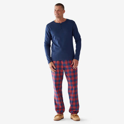 Company Cotton ™ Family Flannel Mens Henley Pajama Set - Navy Red Plaid