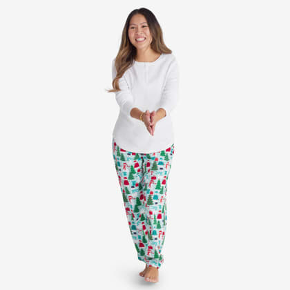 Company Cotton ™ Family Flannel Womens Henley Pajama Set - Holiday Snowman