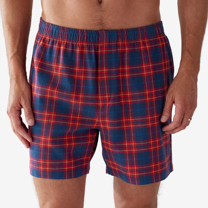 Company Cotton ™ Family Flannel Mens Boxer Shorts, Set of 2 - Holiday Snowman/Chalet Plaid
