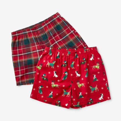 Company Cotton ™ Family Flannel Mens Boxer Shorts, set of 2 - Holiday Dog/Red Plaid