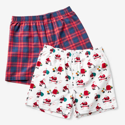 Company Cotton ™ Family Flannel Mens Boxer Shorts, Set of 2 - Santa & Mrs.Claus/Navy Red Plaid
