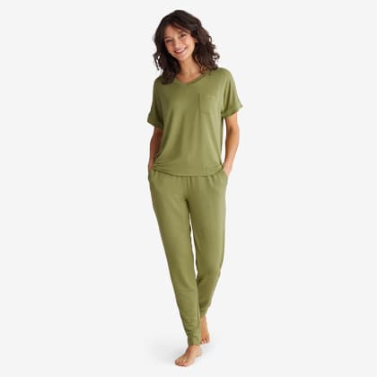 Company Essentials™ TENCEL™ Modal Short-Sleeve Jogger PJ Pants Set - Moss Green