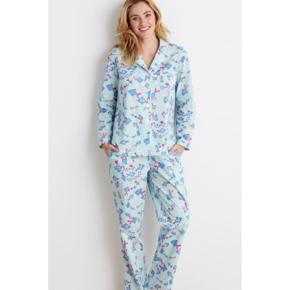 Fish Womens Long-Sleeve Cotton Poplin Pajama Set