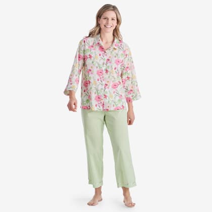Company Cotton™ Printed Voile  Women’s Pajama Set - Leaf Green Floral