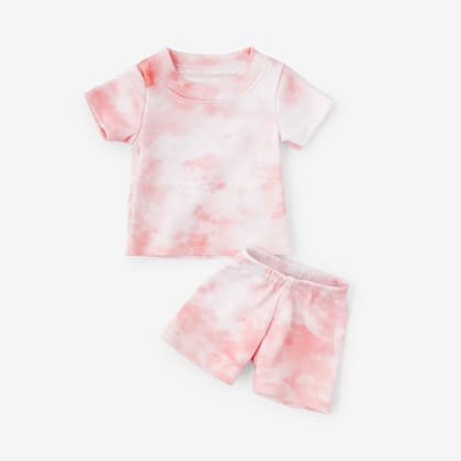 Company Organic Cotton™ Matching Mother & Daughter Tie-Dyed Pajamas: Doll Shorts Set - Coral