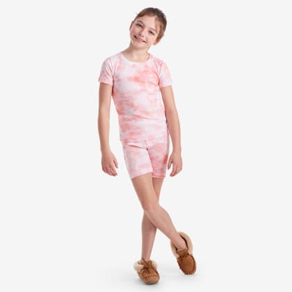 Company Organic Cotton™ Matching Mother & Daughter Tie-Dyed Pajamas: Kids’ Shorts Set - Coral