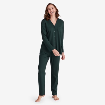 Legends Luxury™ Pima Cotton Button-Down Pajama Set - Evergreen