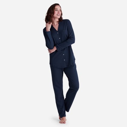 Legends Luxury™ Pima Cotton Button-Down Pajama Set - Navy