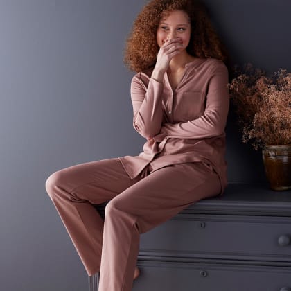 Legends Luxury™ Pima Cotton Button-Down Pajama Set  - Rosewood