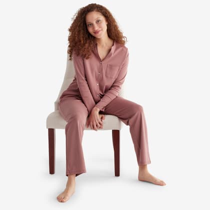 Legends Luxury™ Pima Cotton Button-Down Pajama Set  - Rosewood