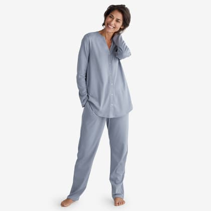 Legends Luxury™ Pima Cotton Button-Down Pajama Set - Dusk Blue