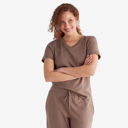 Legends Luxury™ Pima Cotton Womens Cropped Pajama Set  - Cocoa