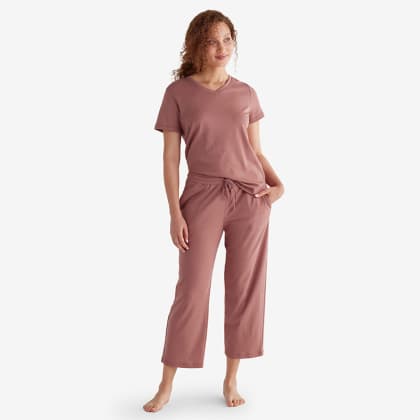 Legends Luxury™ Pima Cotton Womens Cropped Pajama Set  - Rosewood