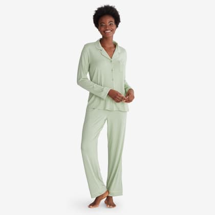 TENCEL™ Modal Jersey Knit Long-Sleeve Button-Down PJ Pants Set  - Sage
