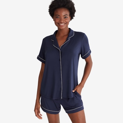 TENCEL™ Modal Jersey Knit Short-Sleeve Shorts Set  - Navy