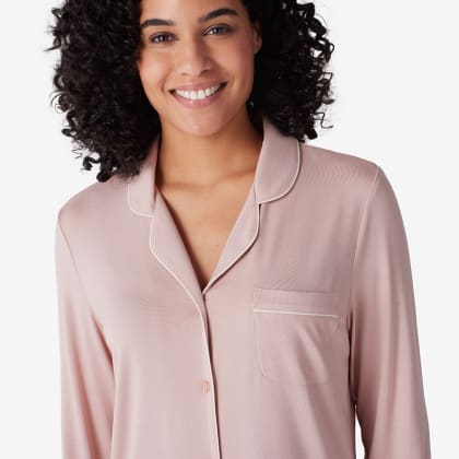 TENCEL™ Modal Jersey Knit Long-Sleeve Button-Down PJ Pants Set - Rose