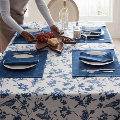 Printed Cotton Tablecloth - Bluebird