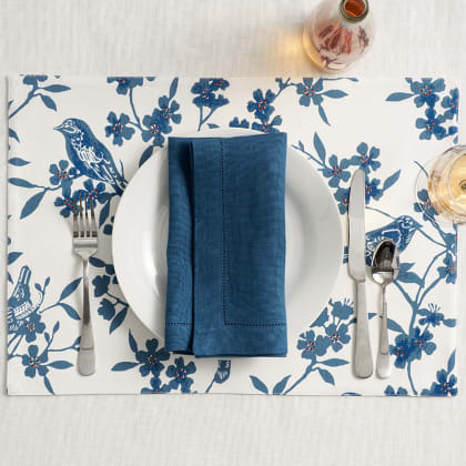 Printed Cotton Placemat, Set Of 4 - Bluebird