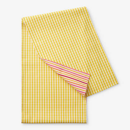 Gingham & Stripe Reversible Cotton Table Runner - Yellow