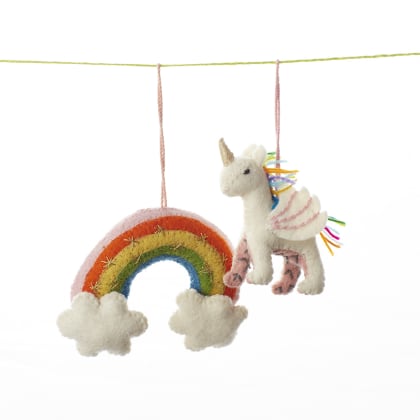 Holiday Felt Ornaments - Unicorn and Rainbow