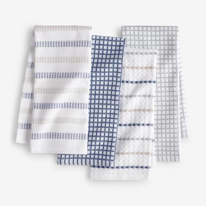 Check And Stripe Kitchen Towels, Set Of 4 - Blue