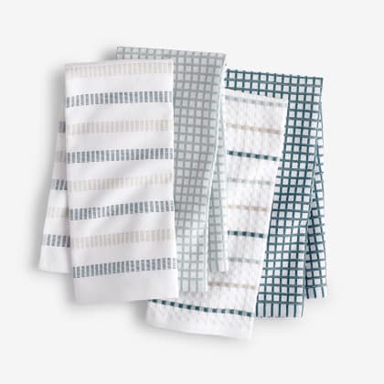 Check And Stripe Kitchen Towels, Set Of 4 - Green