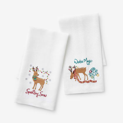 Holiday Linen Guest Towels, Set of 2 - Reindeer