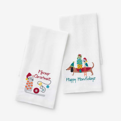 Holiday Linen Guest Towels, Set of 2 - Dog And Cat