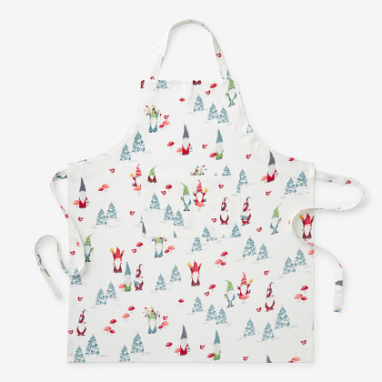 Holiday Printed Cotton Apron - Holiday Gnomes