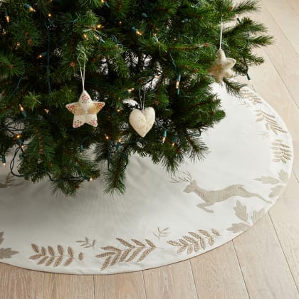 Legends Luxury™ Holiday Tree Skirt - Reindeer Ivory