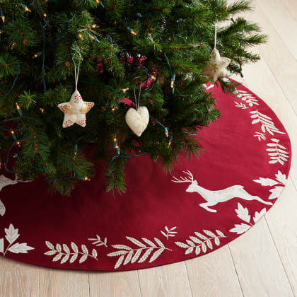 Legends Luxury™ Holiday Tree Skirt - Reindeer Red
