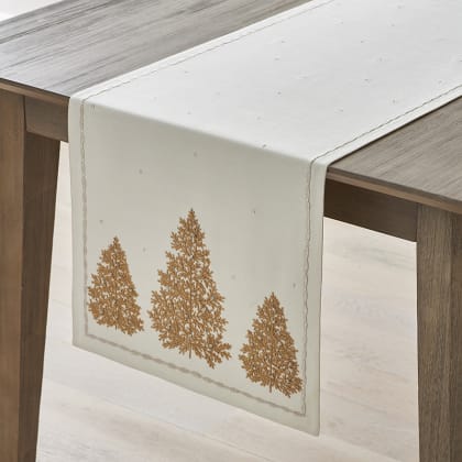 Legends Luxury™ Holiday Table Runner - Evergreen Trees Ivory