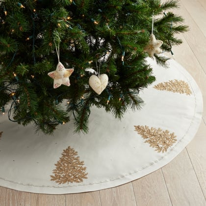 Legends Luxury™ Holiday Tree Skirt - Evergreen Trees Ivory