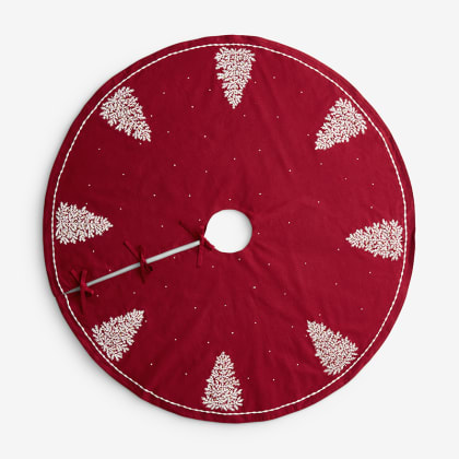 Legends Luxury™ Holiday Tree Skirt - Evergreen Trees Red