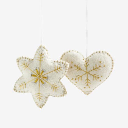 Holiday Felt Ornaments - Heart & Snowflake