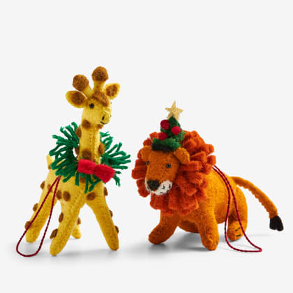 Holiday Felt Ornaments - Giraffe & Lion