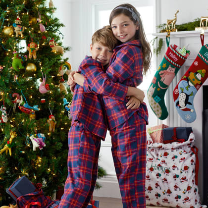 Company Cotton™ Family Flannel Kids’ Classic Pajama Set - Navy Red Plaid