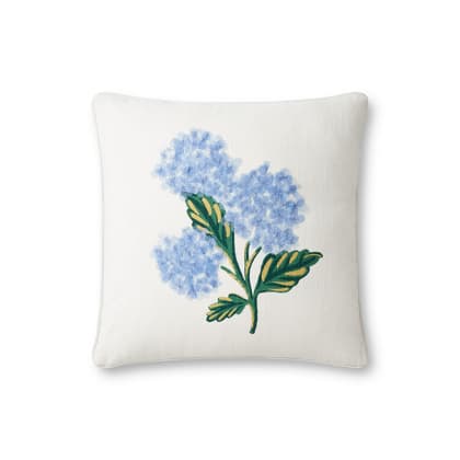 Rifle Paper Co. x Loloi 18 in. Square Pillow - Bouquet Ivory Blue