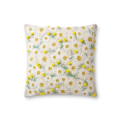 Rifle Paper Co. x Loloi 18 in. Square Pillow - Daisies Beige
