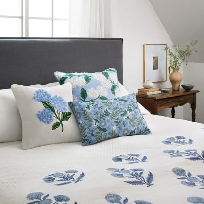 Rifle Paper Co. x Loloi 22 in. Square Pillow - Hydrangea Blue Ivory