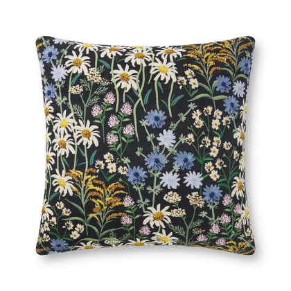 Rifle Paper Co. x Loloi 22 in. Square Pillow - Wildflowers Black