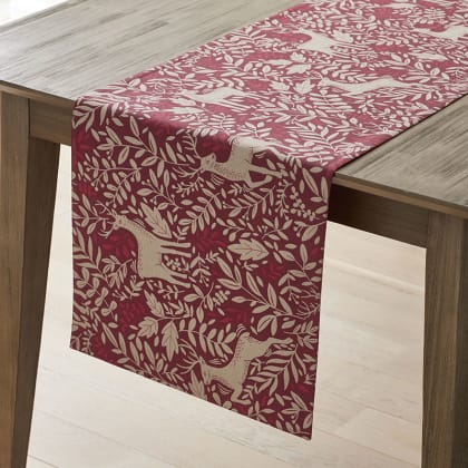Seasonal Printed Cotton Table Runner - Red Deer