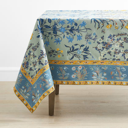 Autumn Garden Cotton Tablecloth  - Blue Garden