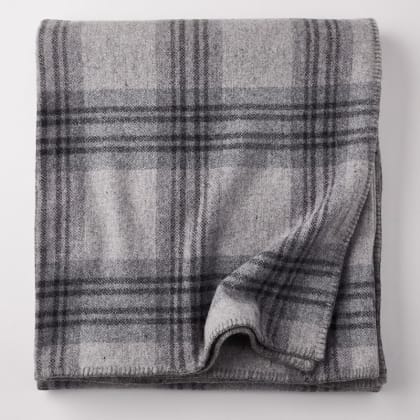 Ledge Plaid Merino Wool Blanket - Fog