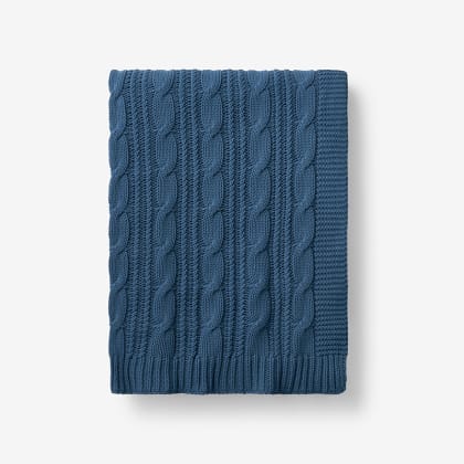 Chunky Cable Knit Throw - Denim Blue
