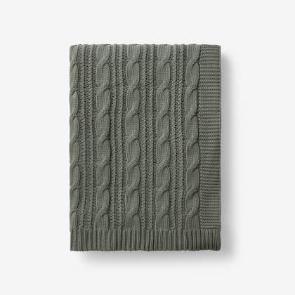Chunky Cable Knit Throw - Khaki/Green
