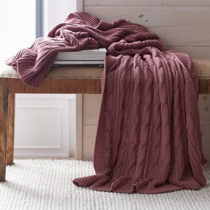 Chunky Cable Knit Throw - Rose