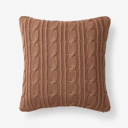 Chunky Cable Knit Decorative Pillow  - Caramel
