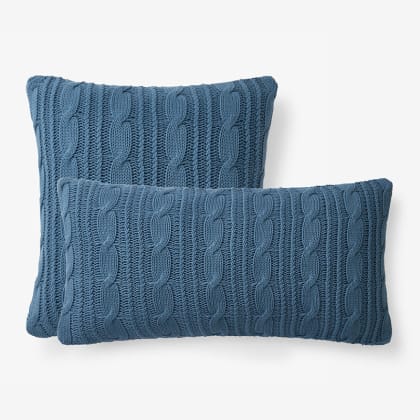 Chunky Cable Knit Decorative Pillow  - Denim Blue