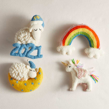 Holiday Felt Ornaments - Unicorn and Rainbow